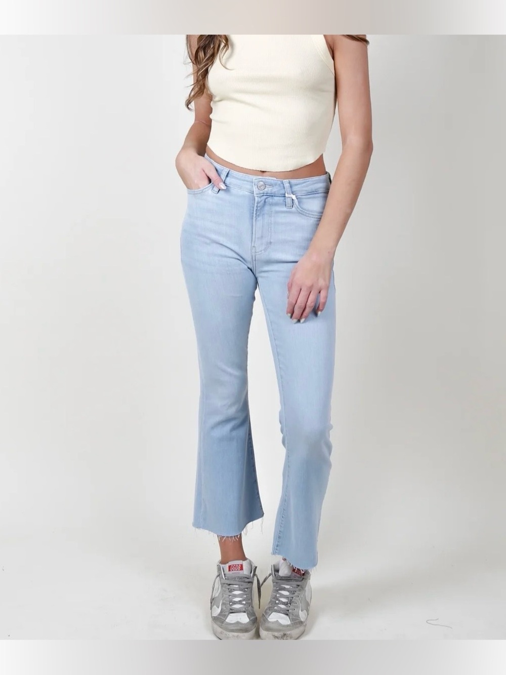 FRAME Size 28 Le Crop Mini Bootcut Jeans Blue Springs Light Wash Mid Rise